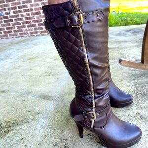 FOREVER! Brown Forever Leather High Heel Boots Classy Warm Inside, Cold Weather